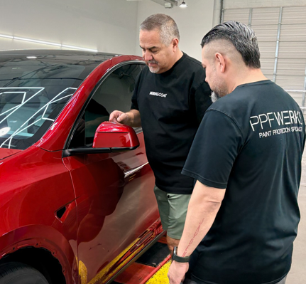 ASSG field sales visit and paint protection film product demonstration at an automotive shop